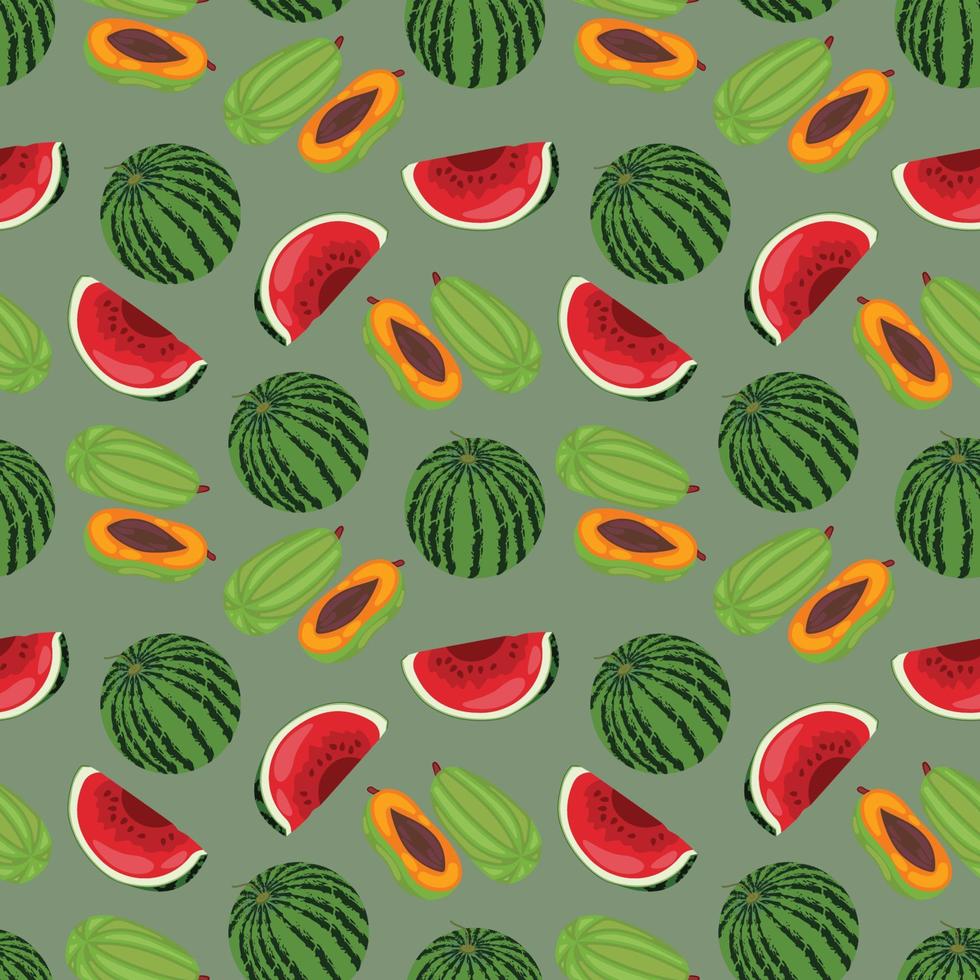 Fruchtnahtloses Muster, Sammlung von saftigen Früchten, Apfel, Birne, Pflaume, Wassermelone, Papaya-Hintergrund. nahtloses Muster-Textur-Design. vektor