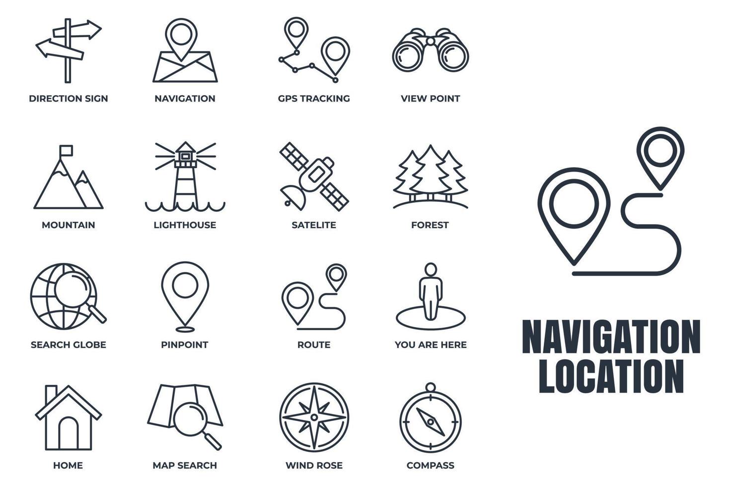 uppsättning av navigering plats ikon logotyp vektor illustration. plats pack symbol mall. hem, pinpoint, riktningsskylt, kompass och mer för grafik och webbdesignsamling