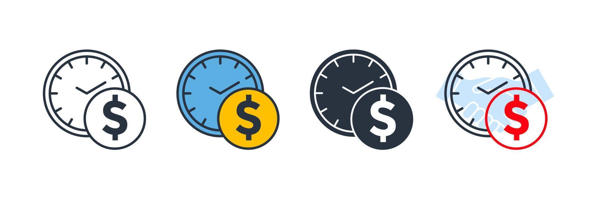 tid är pengar ikon logotyp vektorillustration. tid med bunt med mynt symbol mall för grafik och webbdesign samling vektor