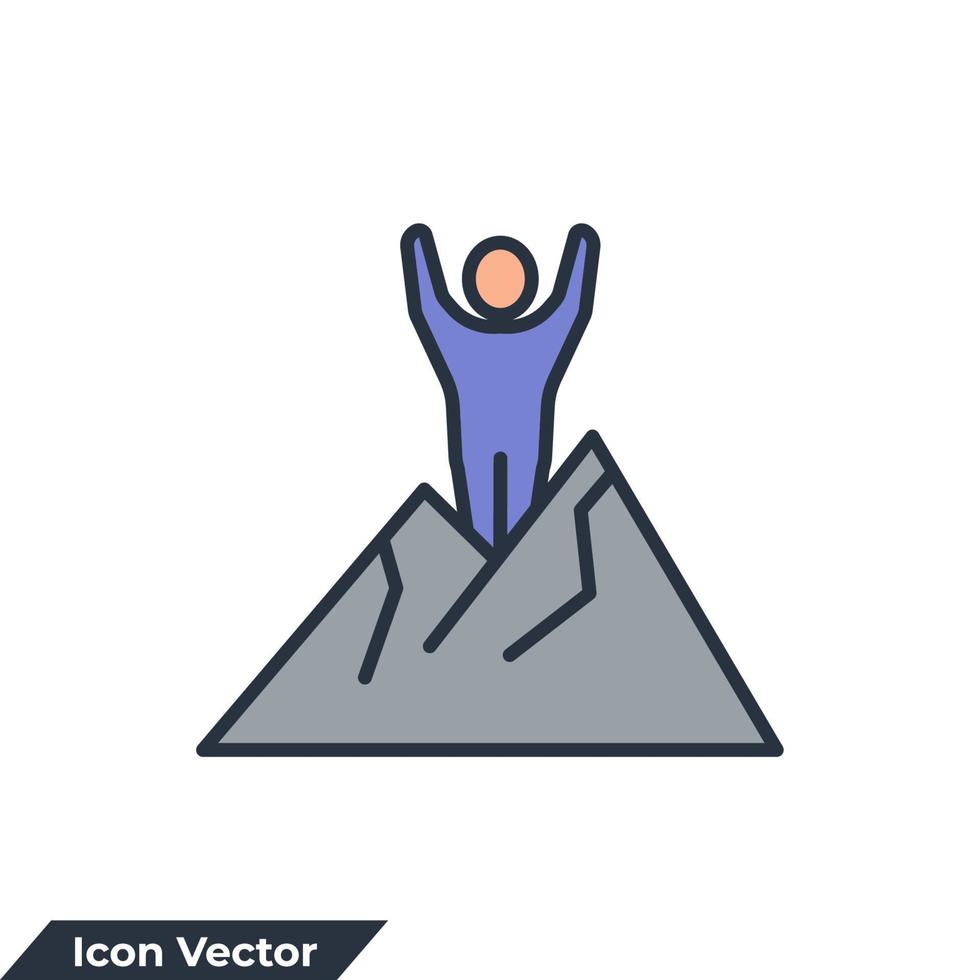 Leistung-Symbol-Logo-Vektor-Illustration. mann, der auf der spitze des berges steht, symbolvorlage für grafik- und webdesignsammlung vektor