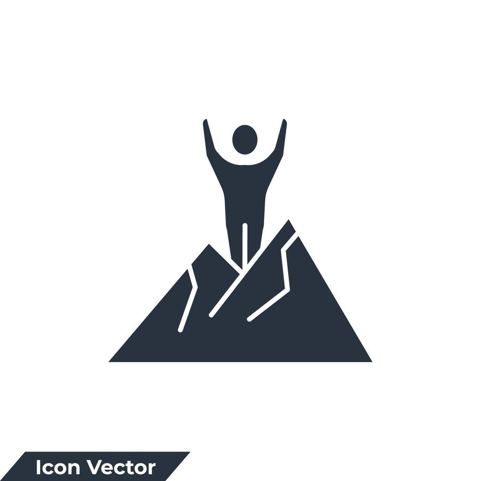 Leistung-Symbol-Logo-Vektor-Illustration. mann, der auf der spitze des berges steht, symbolvorlage für grafik- und webdesignsammlung vektor