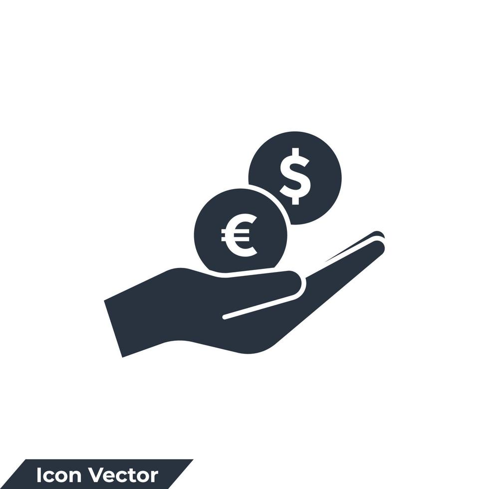 gehaltsgeld, investitionsfinanzierung, hand, die dollar hält, ikonenlogo-vektorillustration verdient. Geld sparen Symbolvorlage für Grafik- und Webdesign-Sammlung vektor