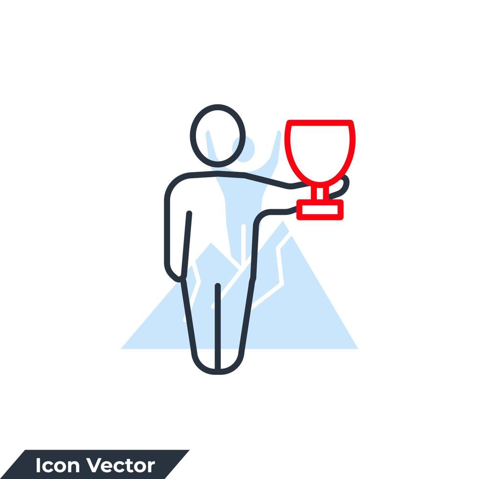 Gewinner-Symbol-Logo-Vektor-Illustration. Mann hält Siegerpreis-Cup-Symbolvorlage für Grafik- und Webdesign-Sammlung vektor