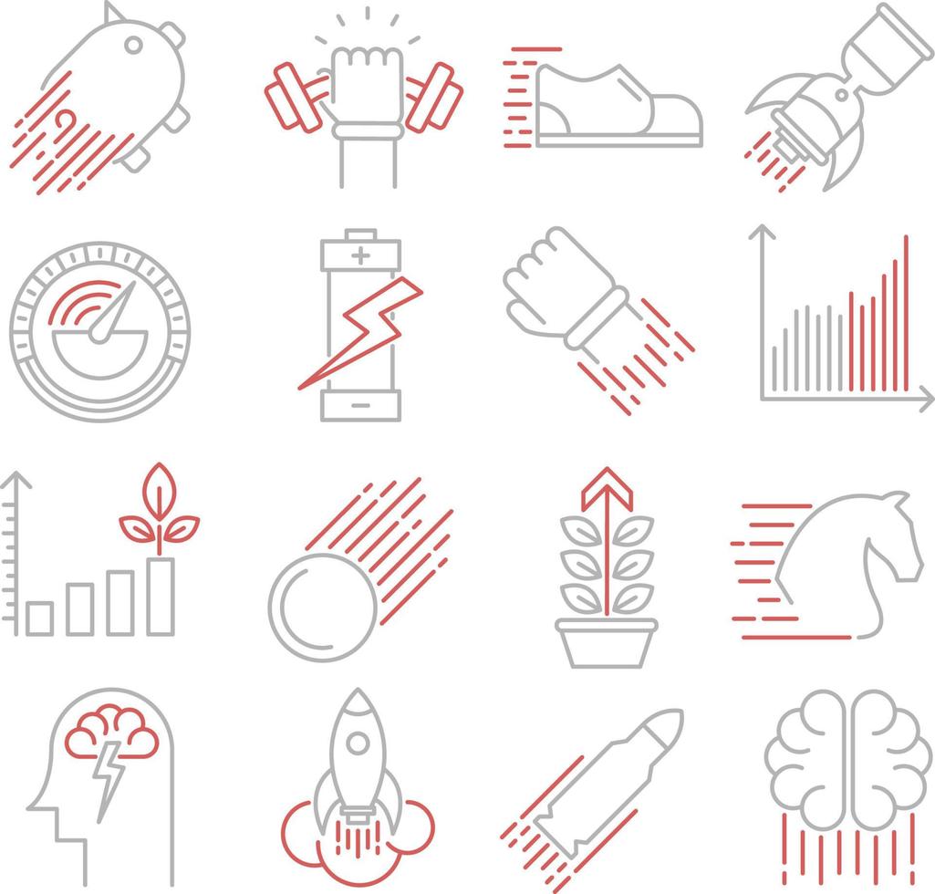 uppsättning vektor ikoner relaterade till prestanda. innehåller sådana ikoner som boost, hastighet, snabb och mer.