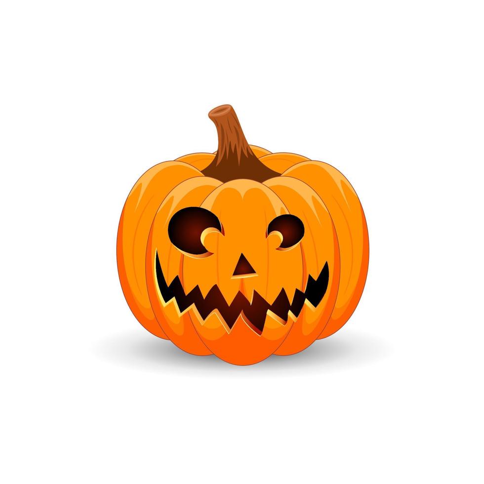 Halloween-Kürbis auf weißem Hintergrund. das Hauptsymbol des fröhlichen Halloween-Urlaubs. oranger gruseliger kürbis mit gruseligem lächeln feiertag halloween. vektor