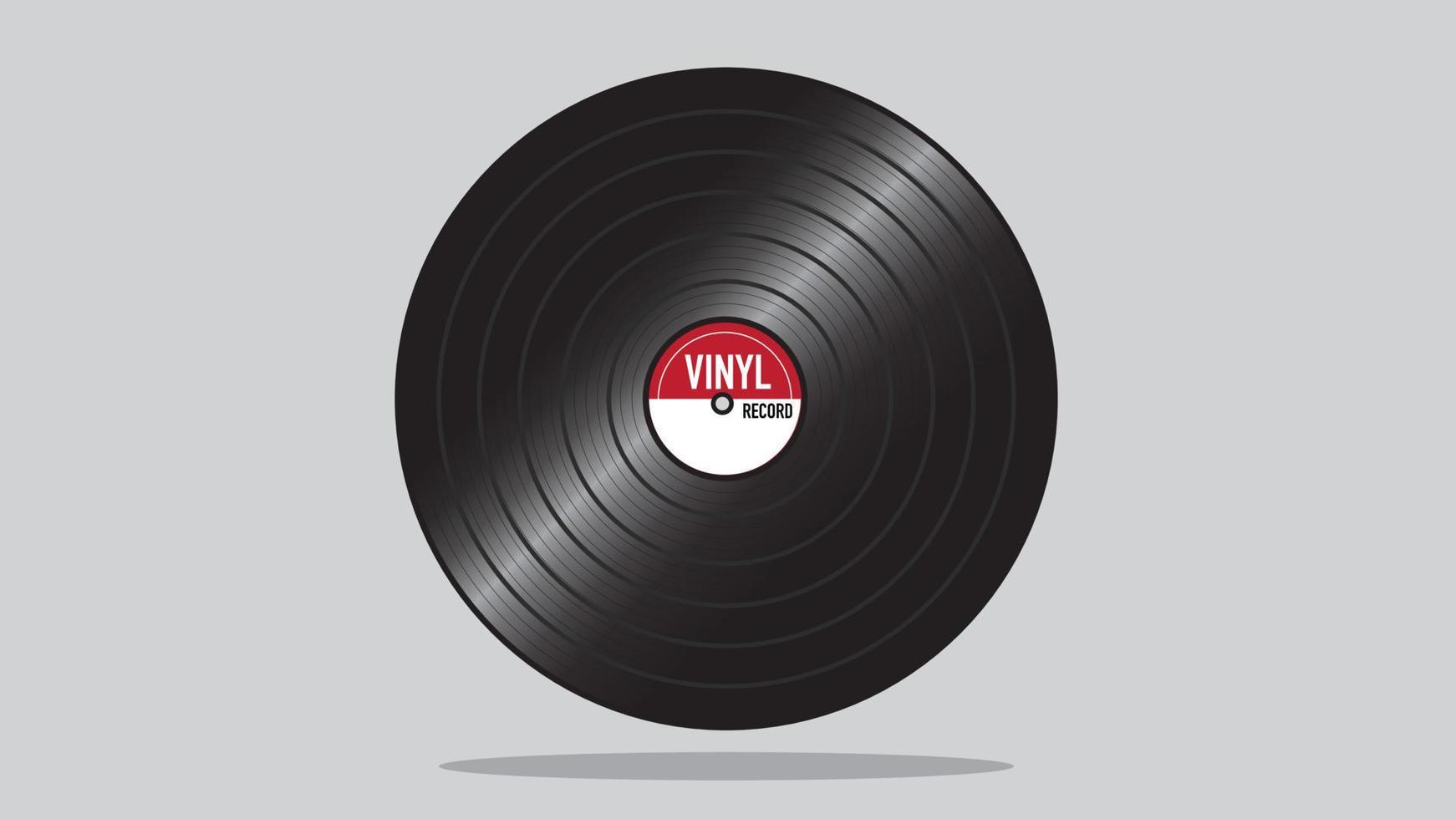 grammofon vinyl lp skiva med röd och vit etikett. musikalisk långspelad albumskiva 33 rpm. gammal teknik, realistisk retrodesign, vektorkonstbildillustration, isolerad på vit bakgrund vektor