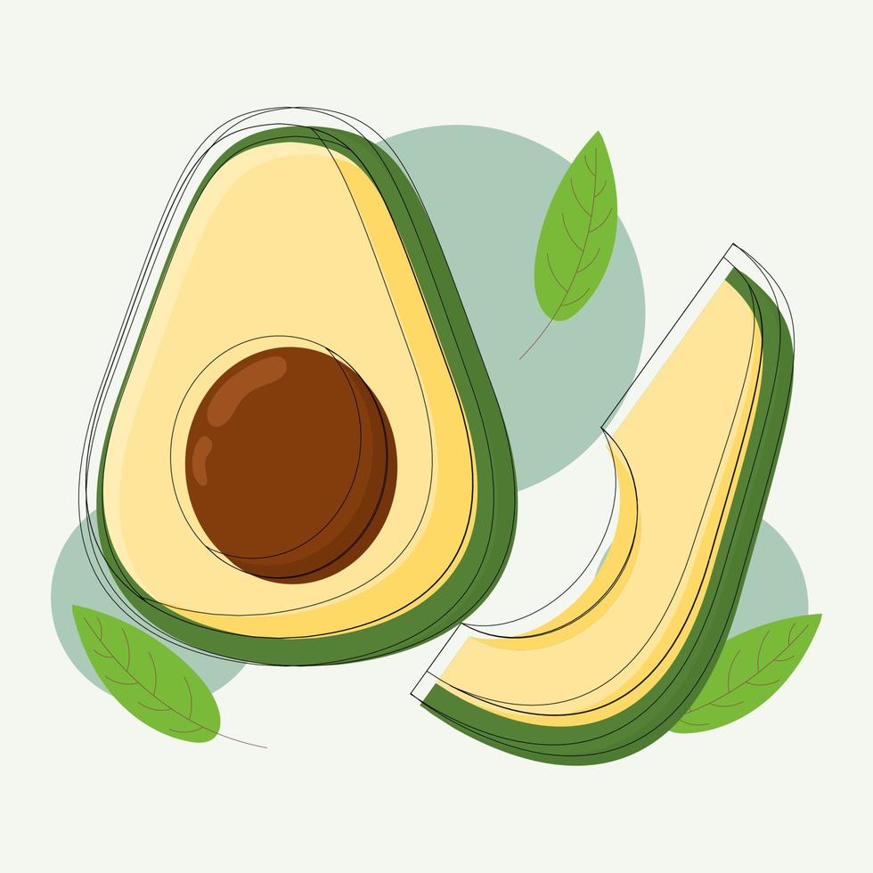 flache designillustration der frischen avocadoscheiben für obst- und lebensmittelikone vektor