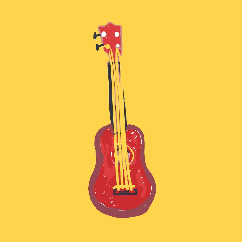 handritad vektorillustration av en röd gitarr i gul bakgrund vektor