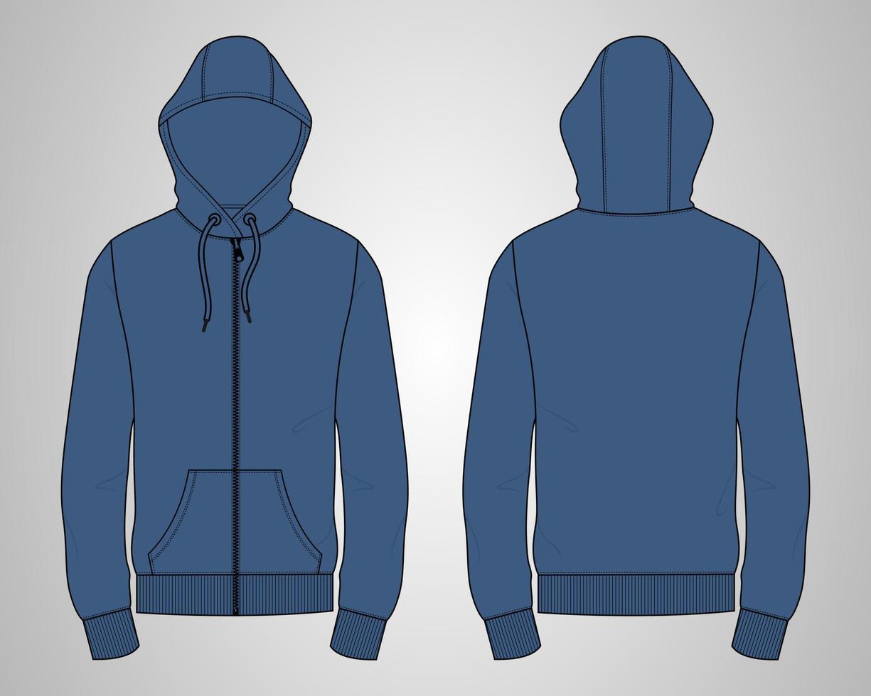 långärmad hoodie teknisk mode platt skiss vektor illustration mall