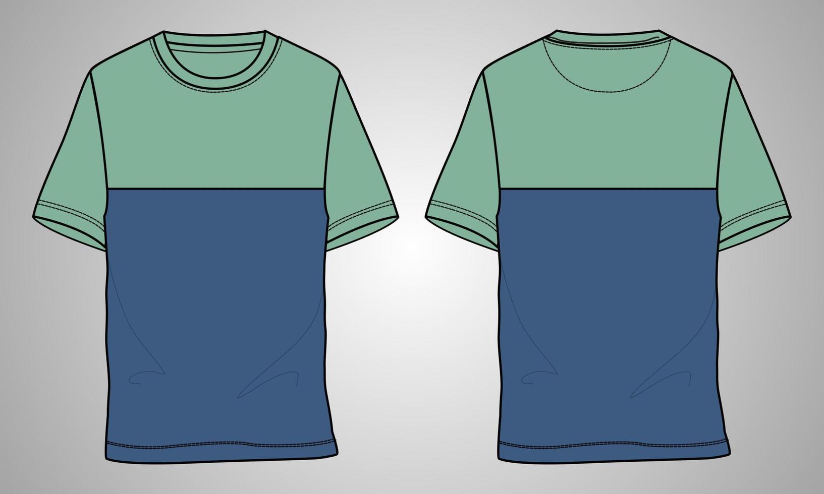 kurzarm t-shirt technische mode flache skizze vektor illustration vorlage vorder- und rückansichten