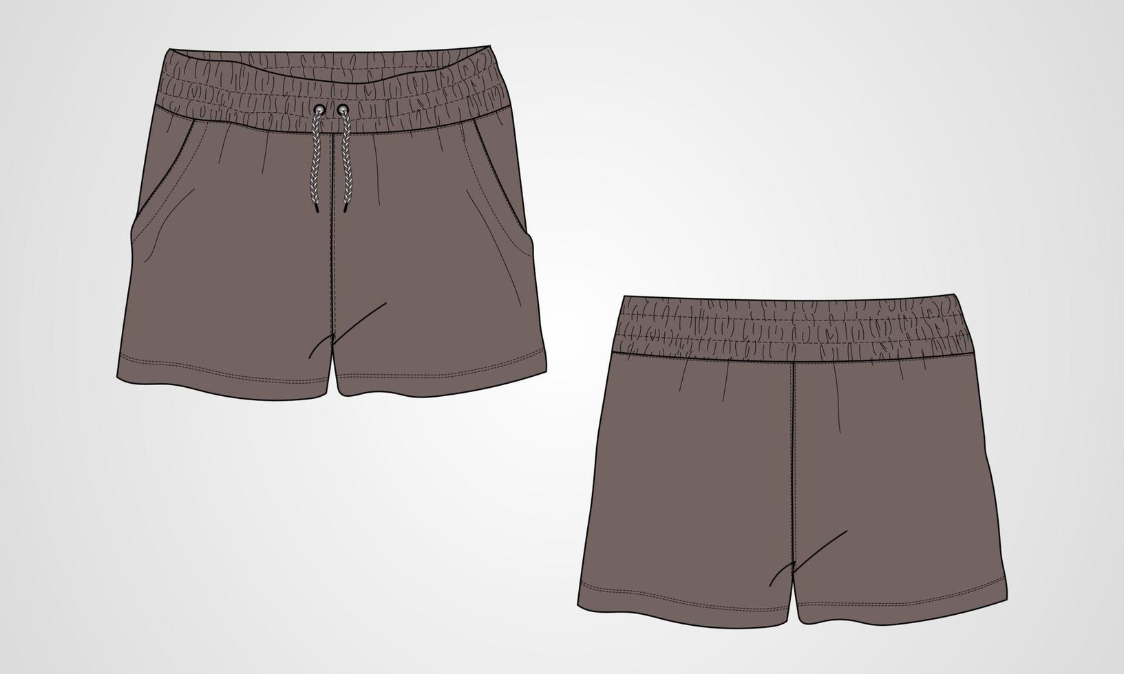 jungen schwitzen shorts hose technische zeichnung mode flache skizze vektor illustration vorlage.