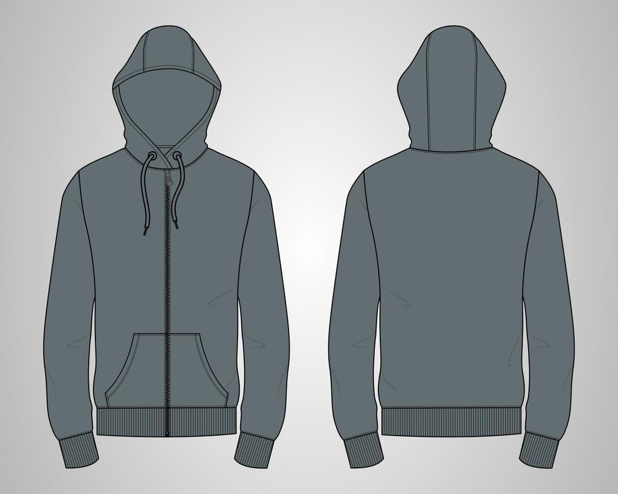 långärmad hoodie teknisk mode platt skiss vektor illustration mall