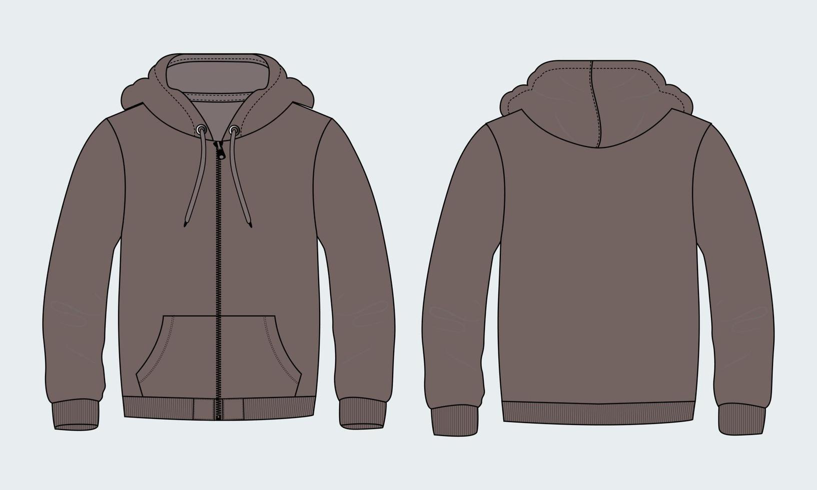 långärmad hoodie teknisk mode platt skiss vektor illustration mall