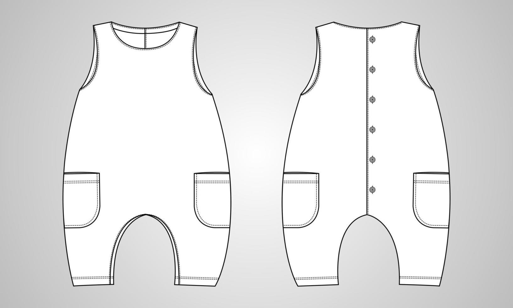 ärmelloser babyspielanzug technische mode flache skizzenzeichnung vektorillustrationsvorlage vektor