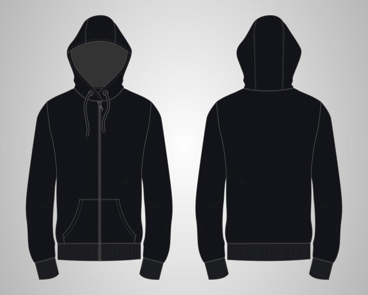 långärmad hoodie teknisk mode platt skiss vektor illustration mall