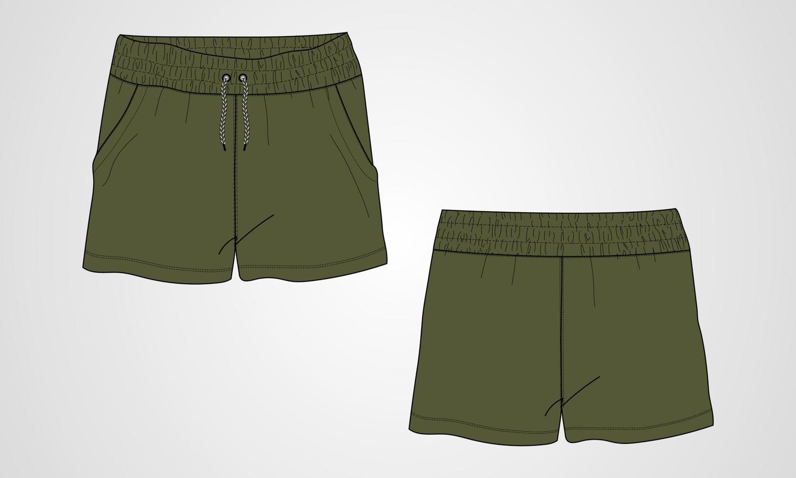 pojkar svettshorts pant teknisk ritning mode platt skiss vektor illustration mall.