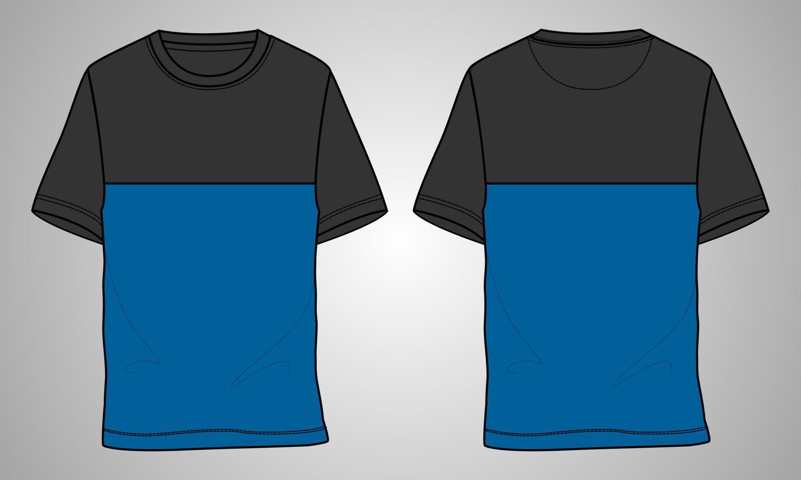 kurzarm t-shirt technische mode flache skizze vektor illustration vorlage vorder- und rückansichten