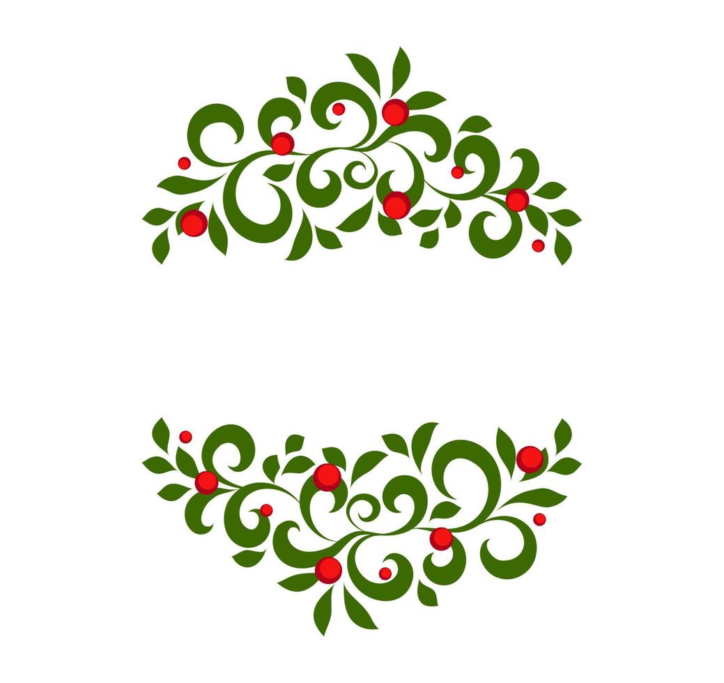 Frohe Weihnachten Vektor grüne Rahmenverzierung mit Zweigen und roten Beeren mit Platz für Text. Winterurlaubselement für Grußkarte