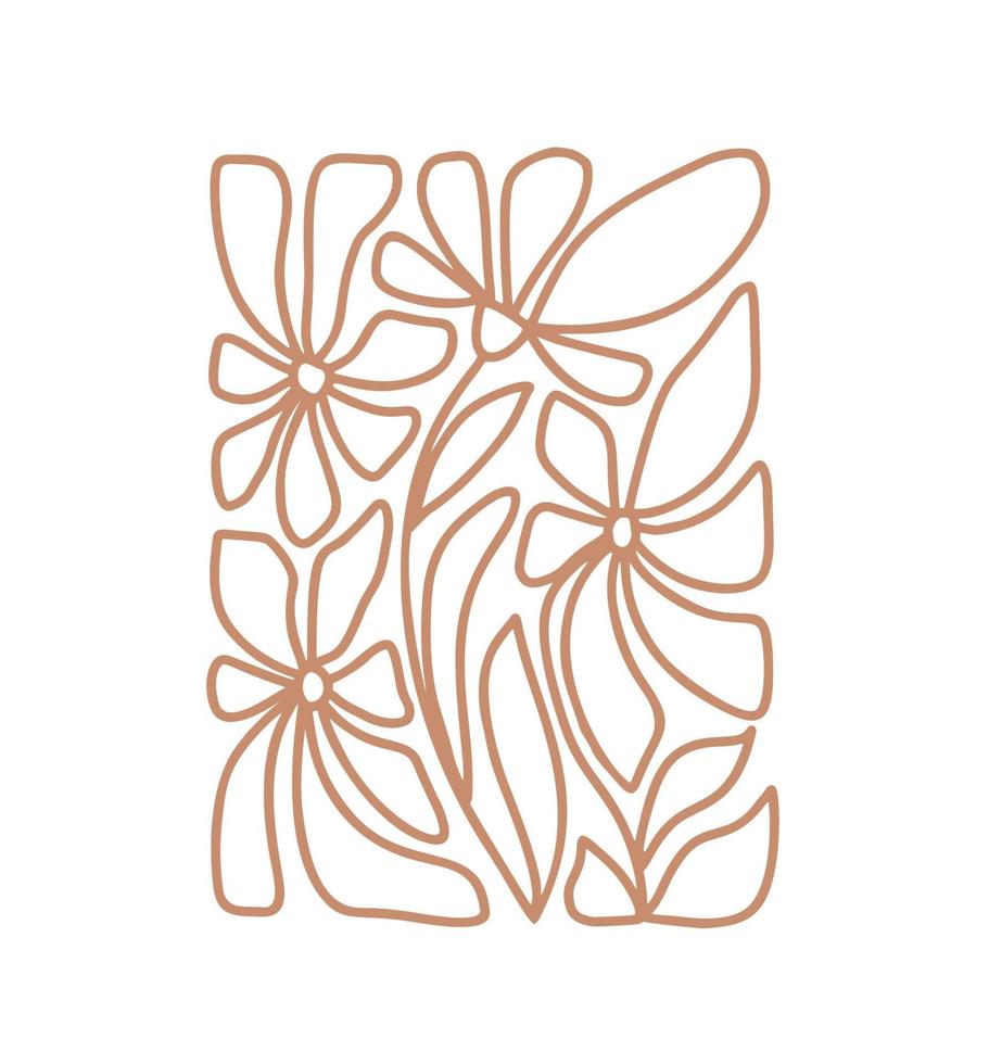 Vektor 70er Monoline naive Kunst Blume groovige Hippie lustige Boho-Palette in rechteckiger Form. ideal für Stoff, Geschenkpapier, Scrapbooking, Verpackung, Posterkarte