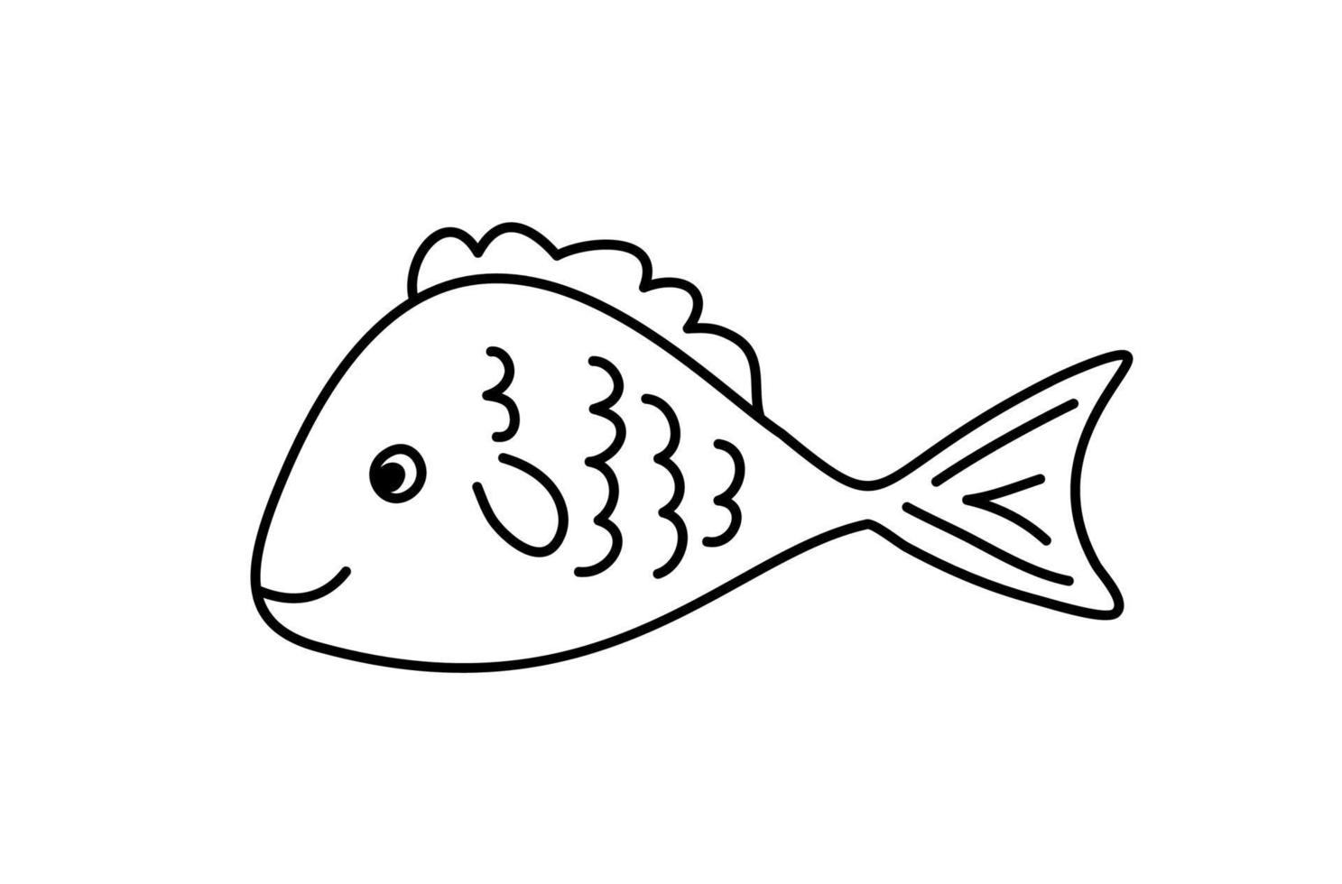 vektor handritad doodle clown fisk i monoline skandinavisk stil. bild för etikett, webbikon, vykortsdekoration. gladt barnsligt, sött marint tema