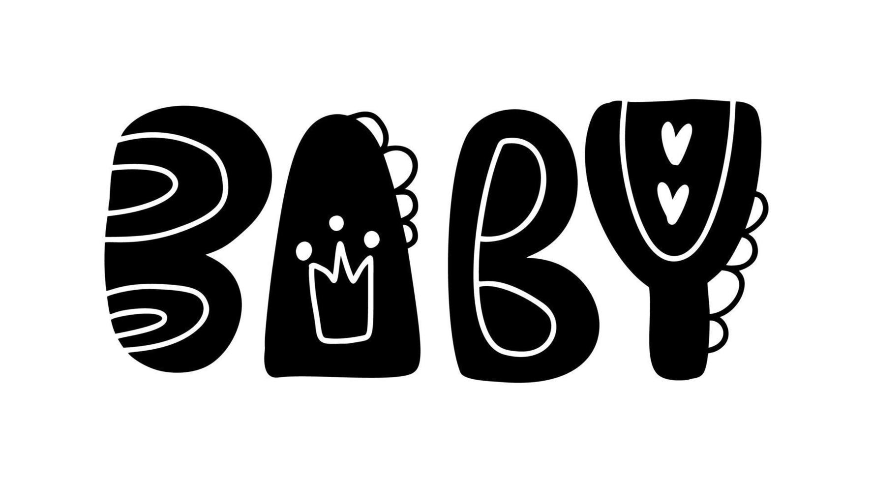 baby schöner schwarz-weißer handbeschriftungstext. kinder süße wortvorlage für typografie, textil, design, dekoration, journaling vektor
