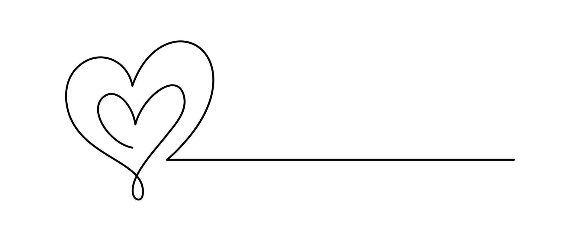 två monoline handritade hjärtan och linje för text. kärlek ikon vektor doodle alla hjärtans dag logotyp. dekor för gratulationskort, bröllop, tagg, fotoöverlägg, t-shirttryck, flygblad, affischdesign