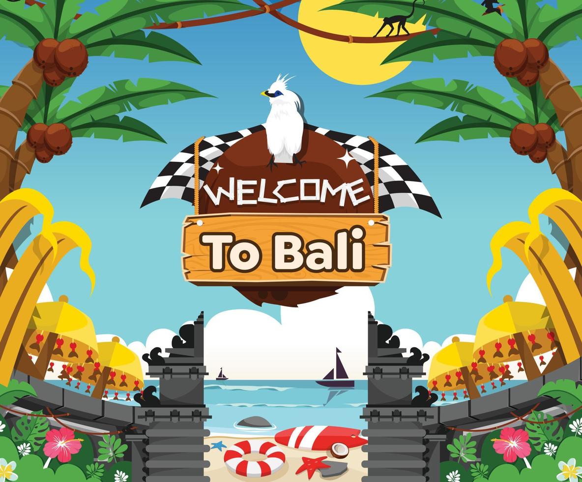 vektorillustration von willkommen auf bali, geeignet für plakatbanner und vorlage. vektor