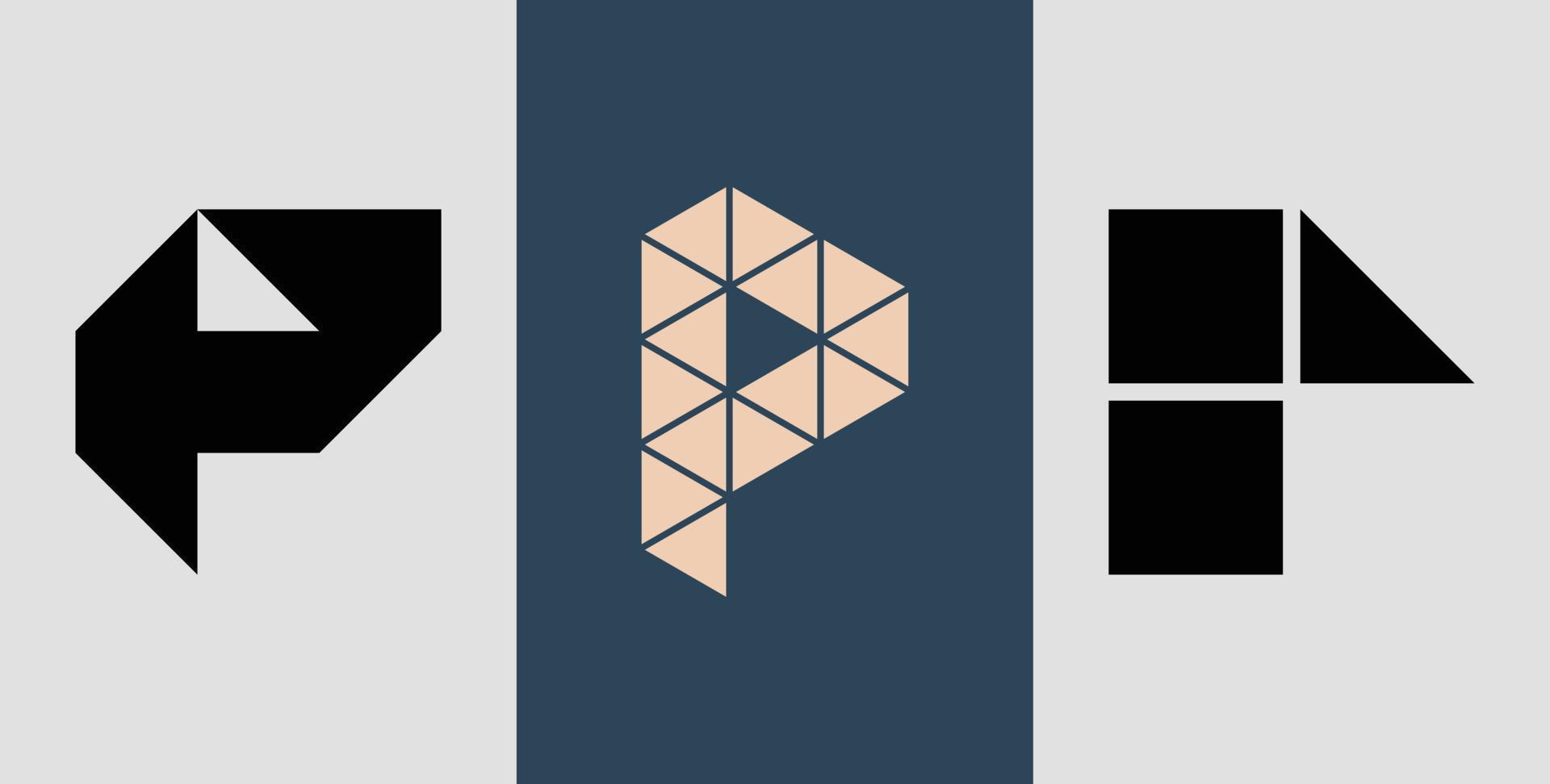 första fyrkantiga monogram p logo design bunt. vektor