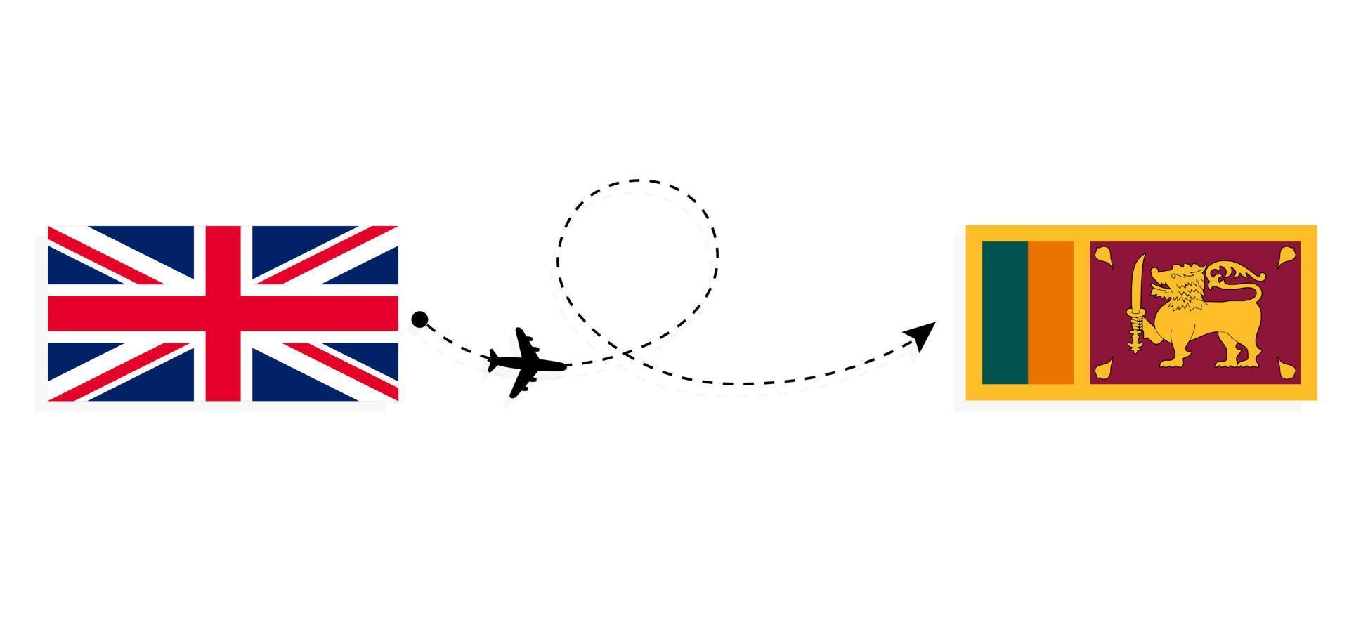 flyg och resor från Storbritannien till Sri Lanka med passagerarflygplan vektor