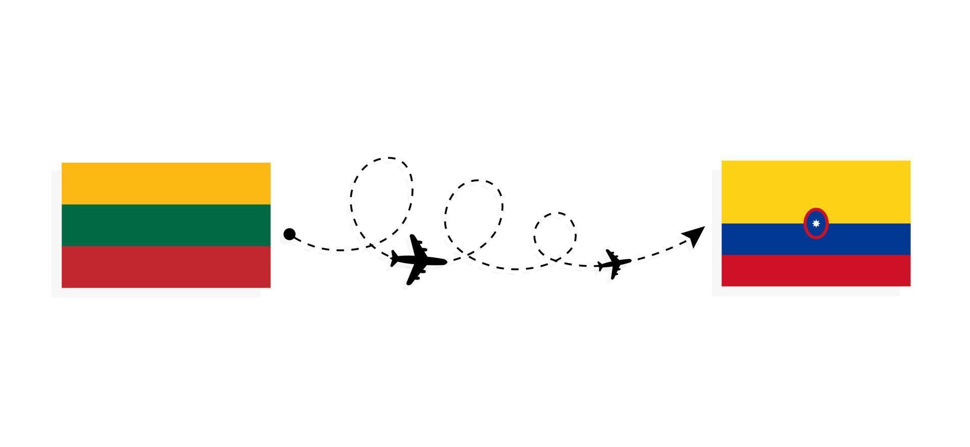 flug und reise von litauen nach kolumbien mit dem reisekonzept des passagierflugzeugs vektor
