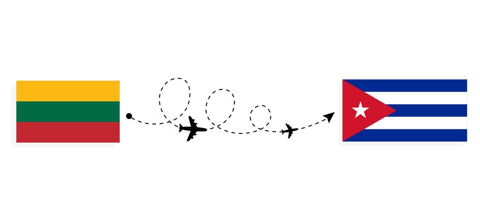 flyg och resor från Litauen till Kuba med passagerarflygplan vektor