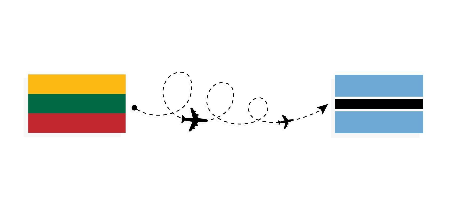 flug und reise von litauen nach botswana mit dem reisekonzept des passagierflugzeugs vektor