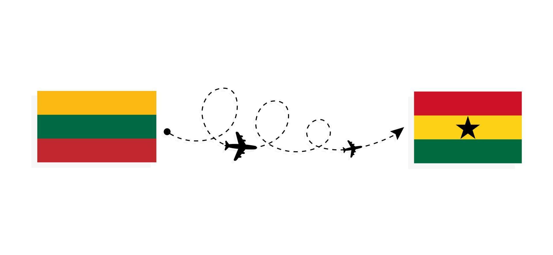 flug und reise von litauen nach ghana mit dem reisekonzept des passagierflugzeugs vektor