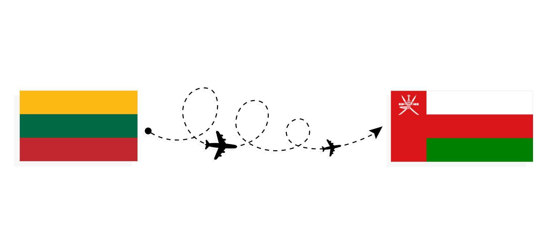 flug und reise von litauen nach oman mit dem reisekonzept des passagierflugzeugs vektor