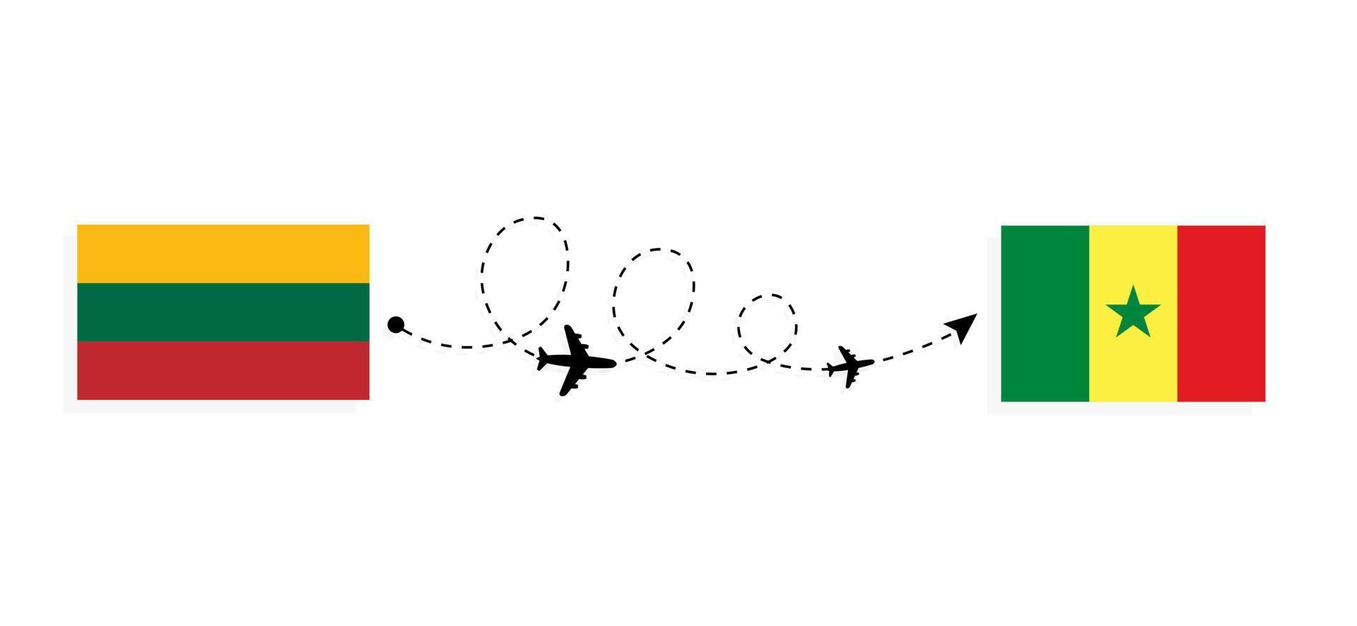 flug und reise von litauen nach senegal mit dem reisekonzept für passagierflugzeuge vektor