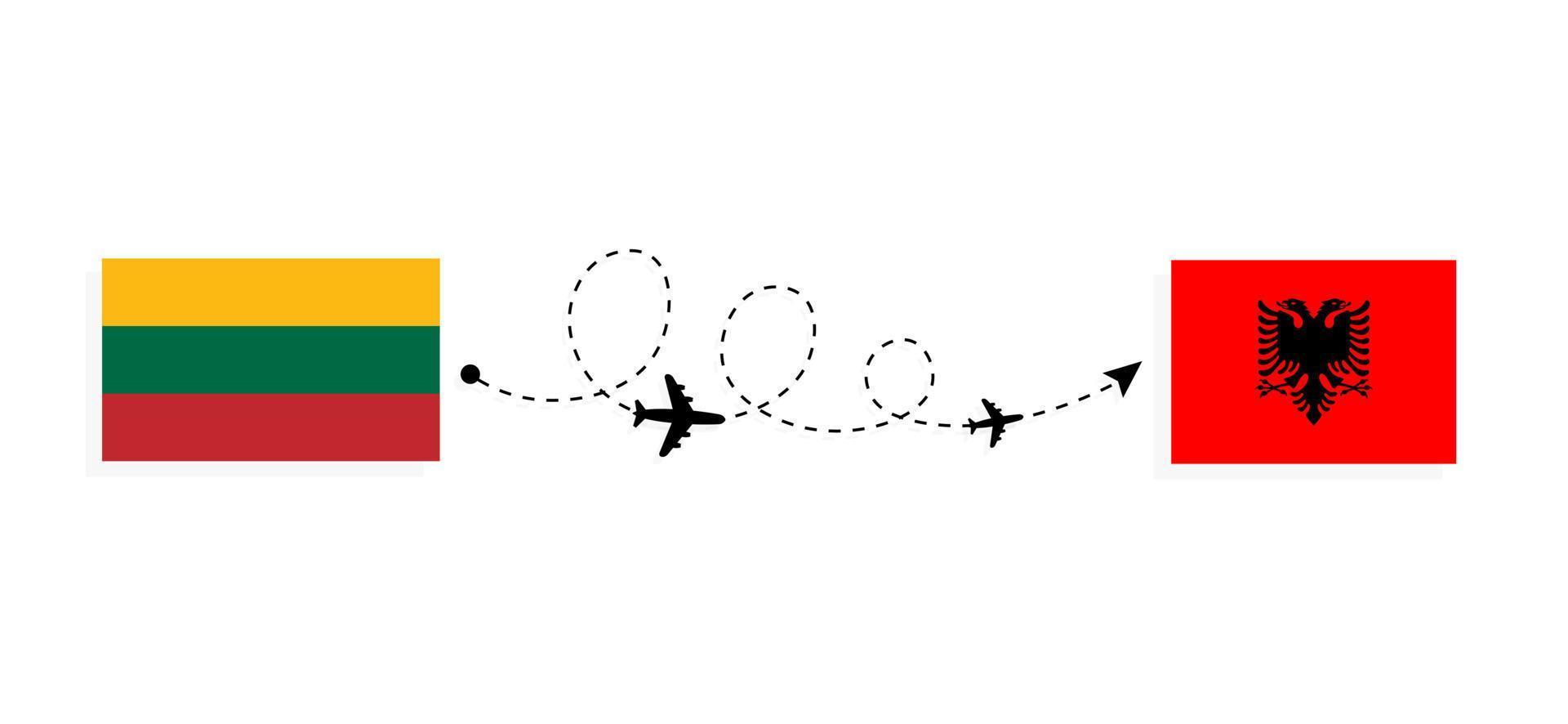 flyg och resor från Litauen till Albanien med resekoncept för passagerarflygplan vektor