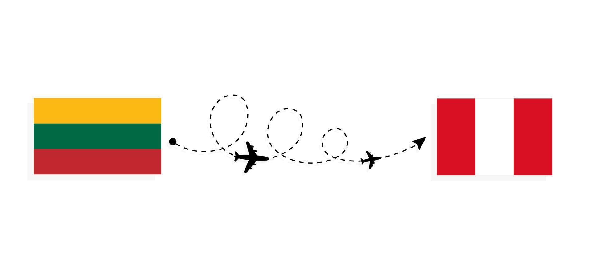 flyg och resor från Litauen till Peru med passagerarflygplan vektor