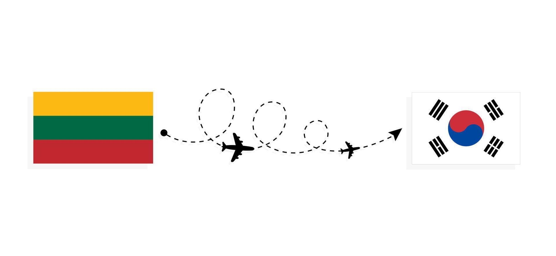 flyg och resor från Litauen till Sydkorea med resekoncept för passagerarflygplan vektor