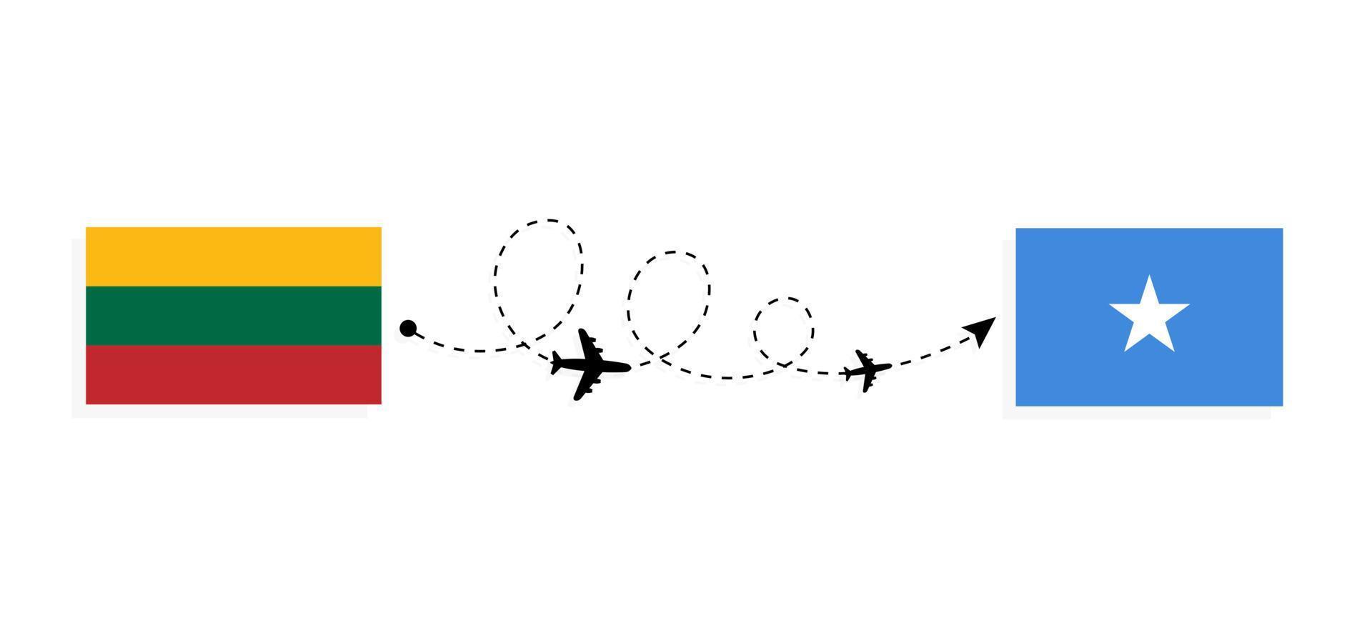 flug und reise von litauen nach somalia mit dem reisekonzept des passagierflugzeugs vektor