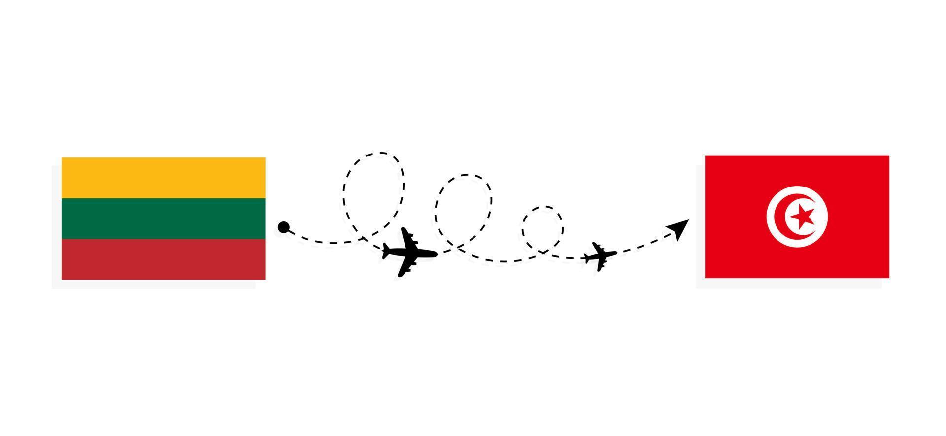 flygning och resor från Litauen till Tunisien med resekoncept för passagerarflygplan vektor