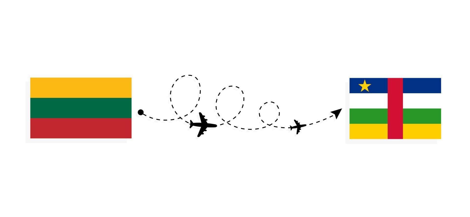 flyg och resor från Litauen till Centralafrikanska republiken med resekoncept för passagerarflygplan vektor