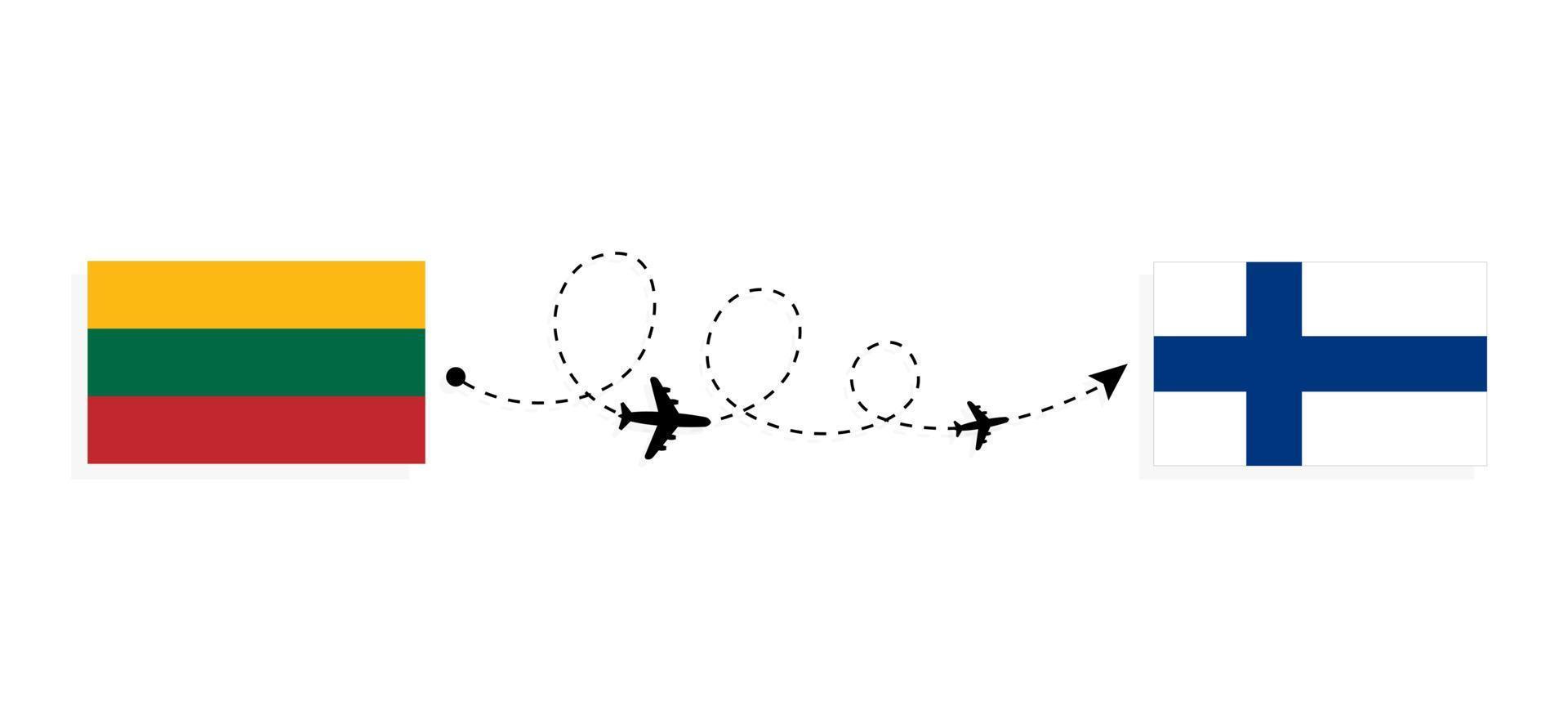 flyg och resor från Litauen till Finland med resekoncept för passagerarflygplan vektor