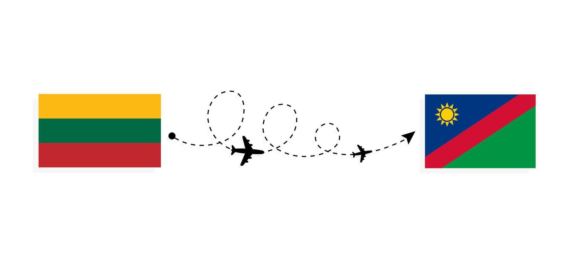 flug und reise von litauen nach namibia mit dem reisekonzept des passagierflugzeugs vektor