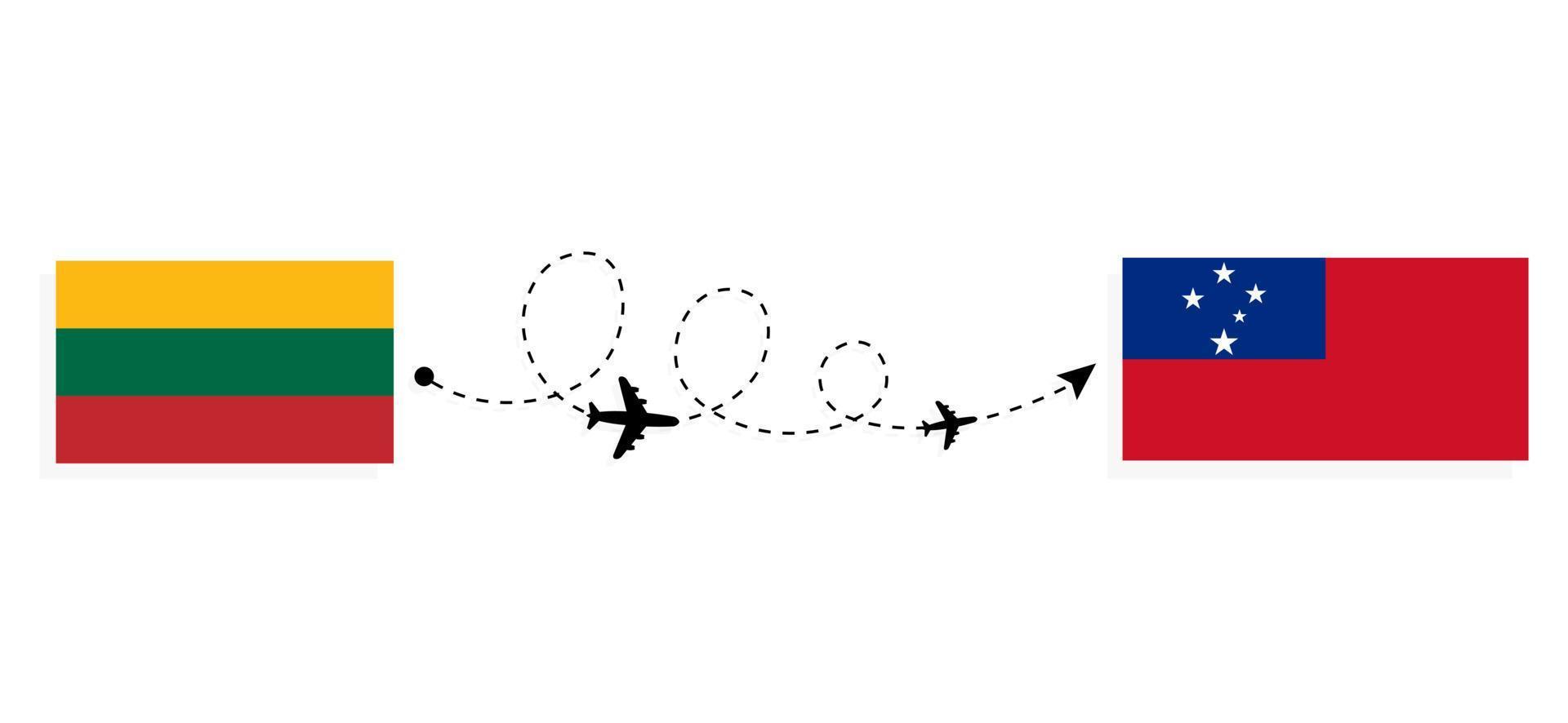 flyg och resor från Litauen till Samoa med resekoncept för passagerarflygplan vektor