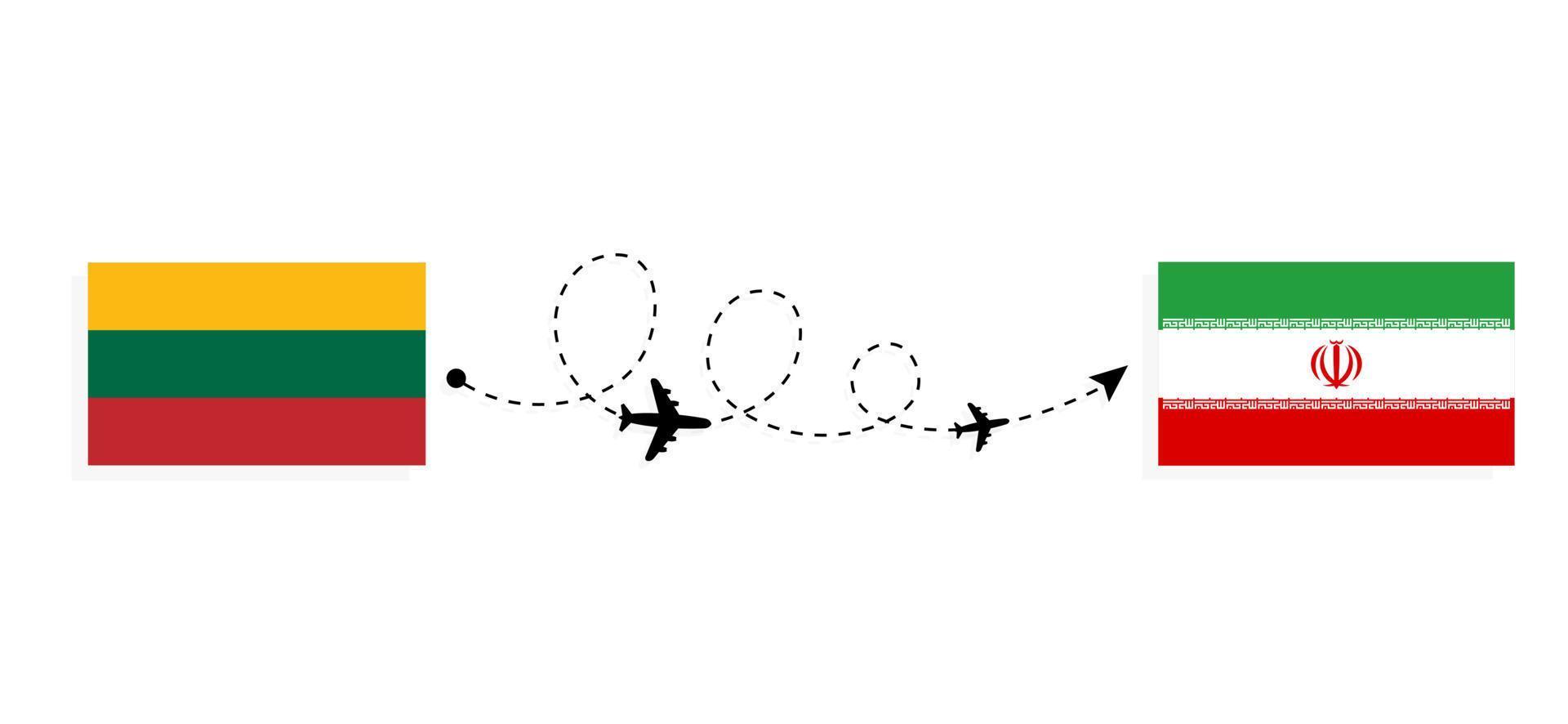 flug und reise von litauen in den iran mit dem reisekonzept des passagierflugzeugs vektor