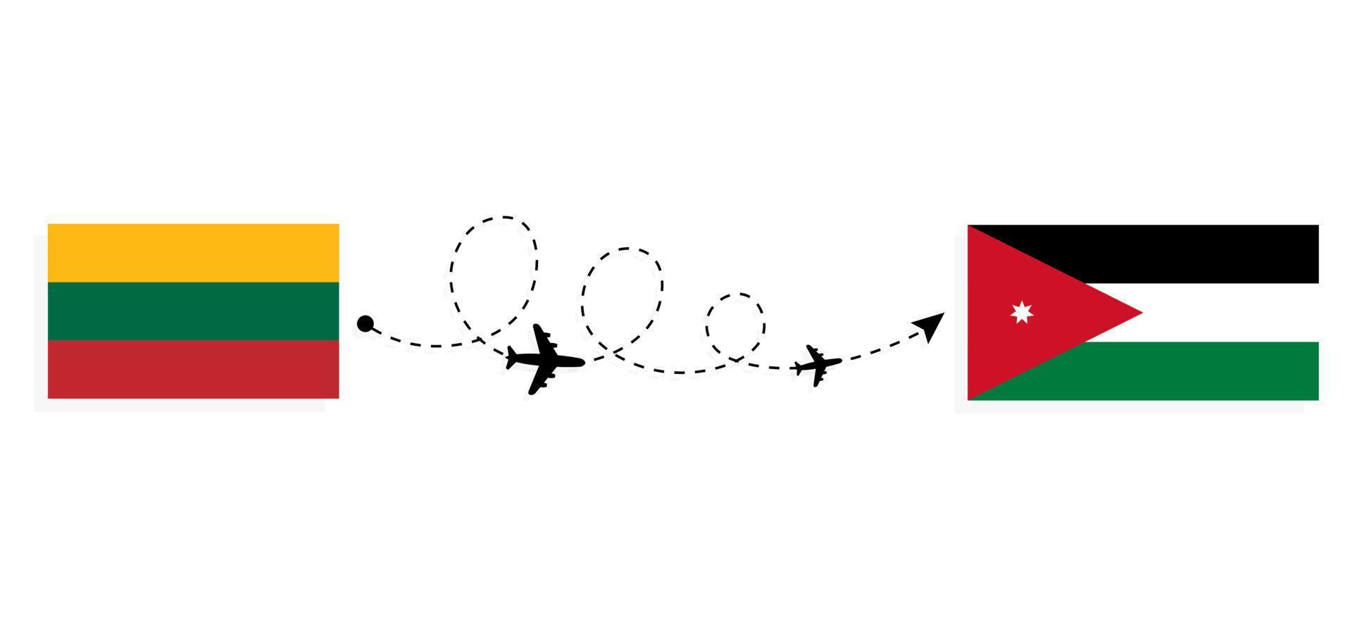 flug und reise von litauen nach jordanien mit dem reisekonzept des passagierflugzeugs vektor