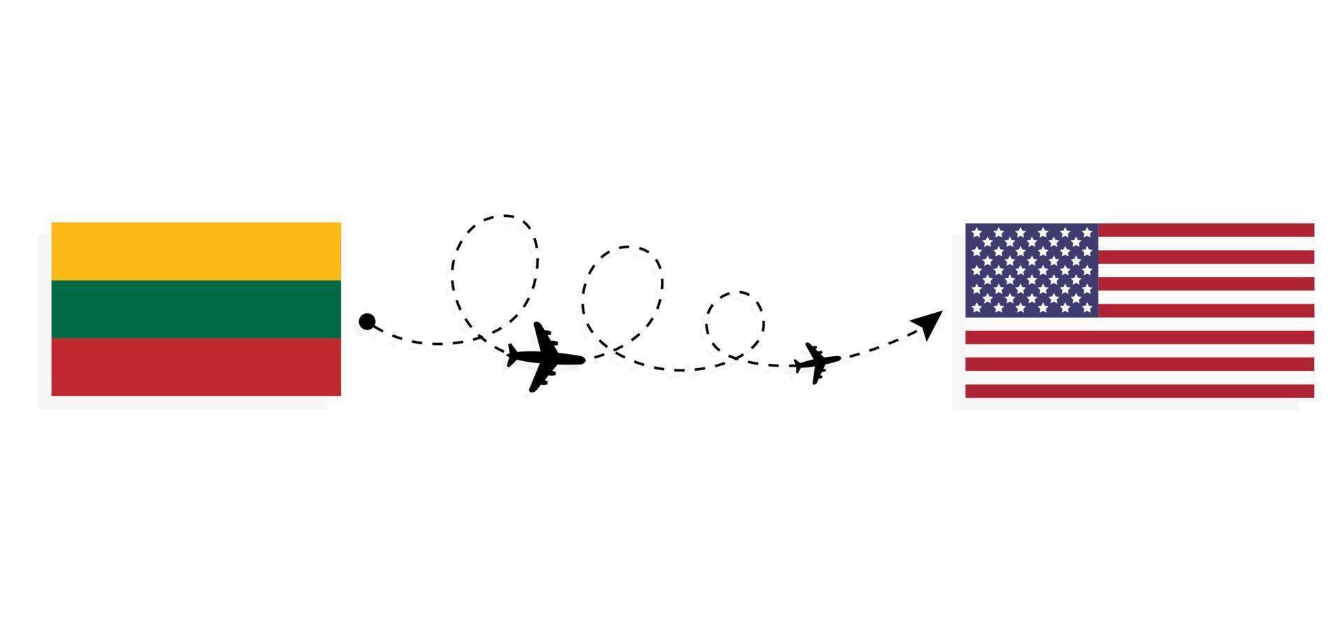 flyg och resor från Litauen till USA med passagerarflygplan vektor