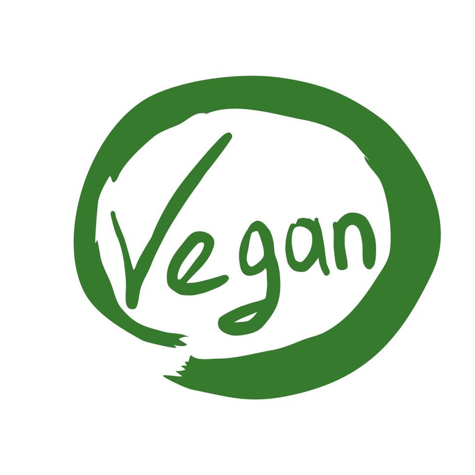 logotyp med inskriptionen vegan tecknad för hand med en pensel vektor