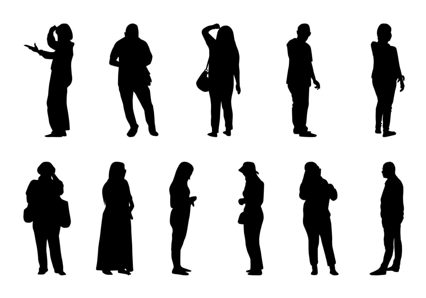Leuteschattenbildvektor, Mann und Frauen, die auf weißem Hintergrund stehen vektor