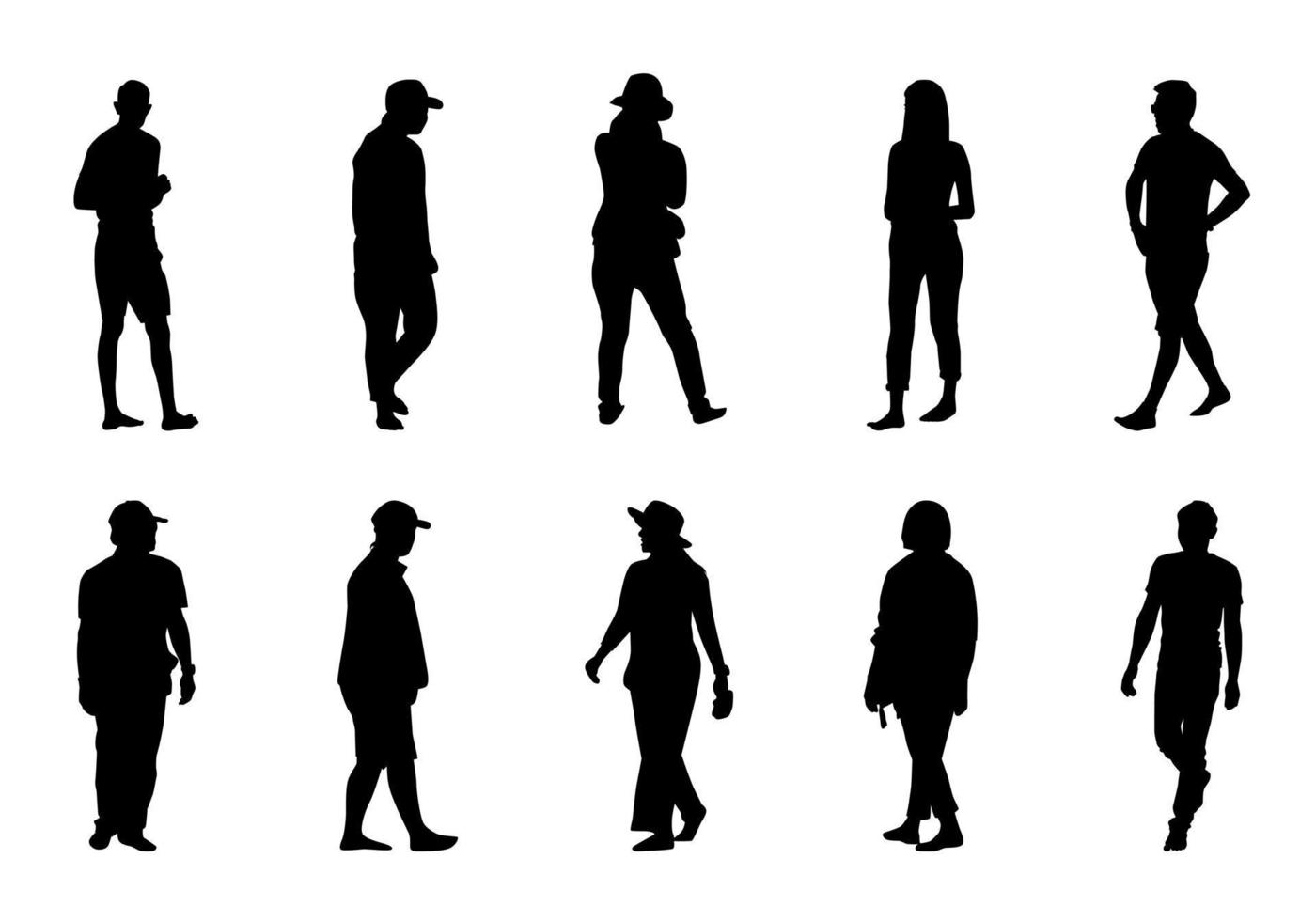 Menschen zu Fuß auf weißem Hintergrund, Silhouette Frau und Mann Sammlung vektor